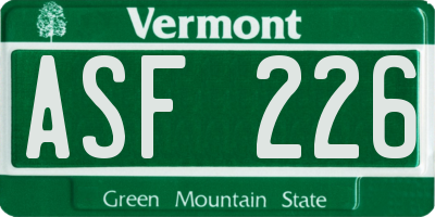 VT license plate ASF226