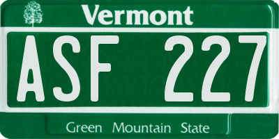 VT license plate ASF227