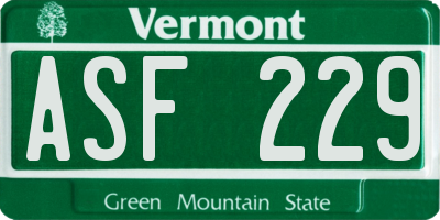 VT license plate ASF229