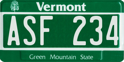 VT license plate ASF234