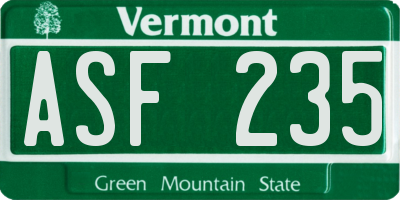 VT license plate ASF235