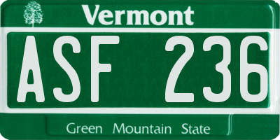 VT license plate ASF236