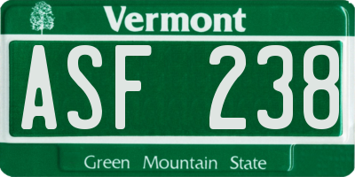 VT license plate ASF238