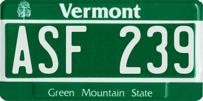 VT license plate ASF239