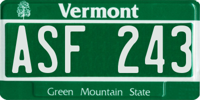 VT license plate ASF243