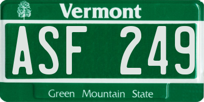 VT license plate ASF249