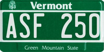 VT license plate ASF250