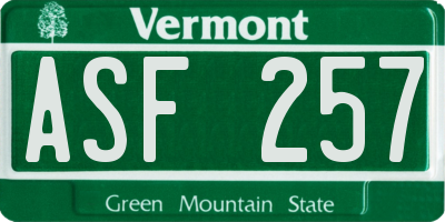 VT license plate ASF257