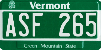VT license plate ASF265