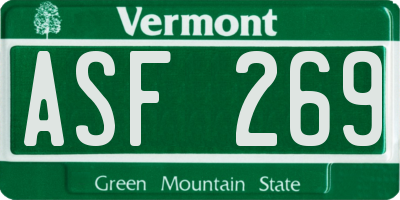 VT license plate ASF269