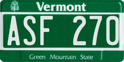 VT license plate ASF270