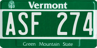 VT license plate ASF274