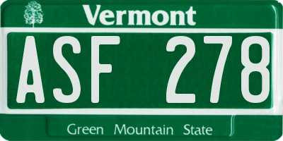 VT license plate ASF278