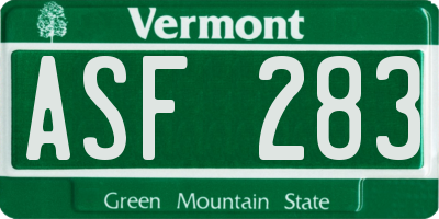 VT license plate ASF283