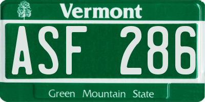 VT license plate ASF286