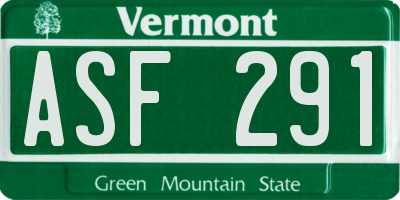 VT license plate ASF291