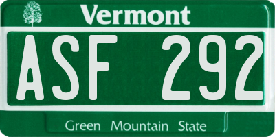 VT license plate ASF292