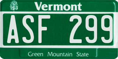 VT license plate ASF299
