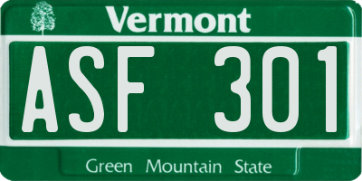 VT license plate ASF301