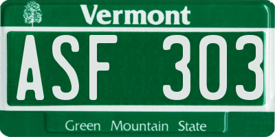 VT license plate ASF303