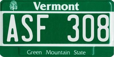 VT license plate ASF308