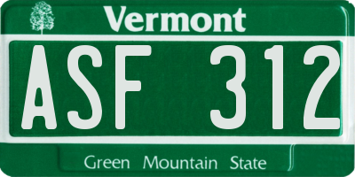 VT license plate ASF312