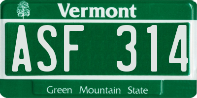 VT license plate ASF314