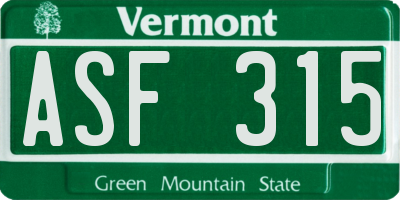 VT license plate ASF315