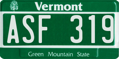 VT license plate ASF319
