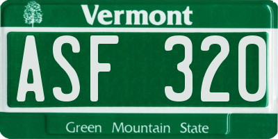 VT license plate ASF320