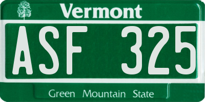 VT license plate ASF325
