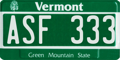 VT license plate ASF333