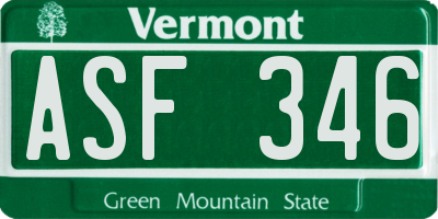 VT license plate ASF346