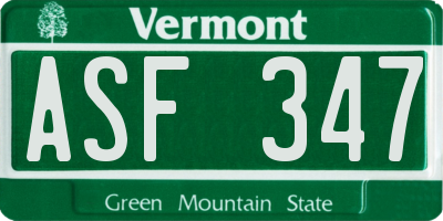 VT license plate ASF347