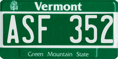 VT license plate ASF352