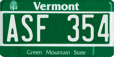 VT license plate ASF354