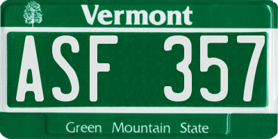 VT license plate ASF357