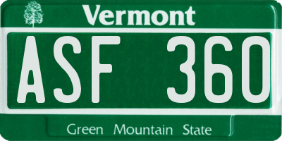 VT license plate ASF360