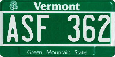 VT license plate ASF362