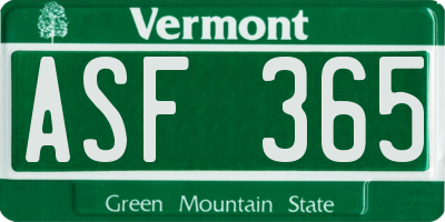 VT license plate ASF365