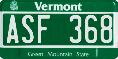 VT license plate ASF368