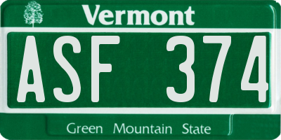 VT license plate ASF374
