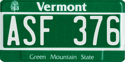 VT license plate ASF376