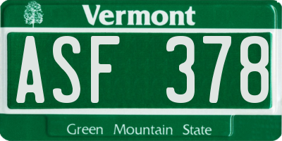 VT license plate ASF378