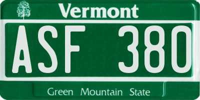 VT license plate ASF380