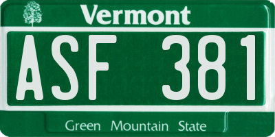 VT license plate ASF381
