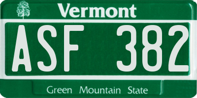 VT license plate ASF382