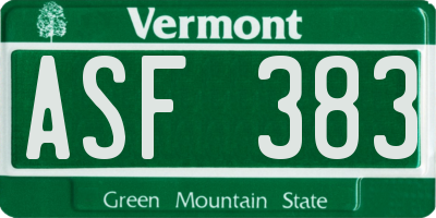 VT license plate ASF383
