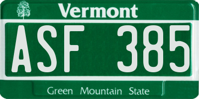VT license plate ASF385