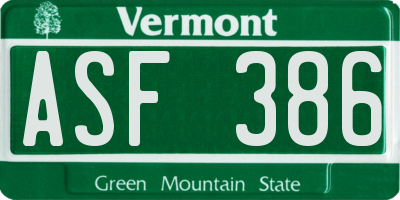 VT license plate ASF386